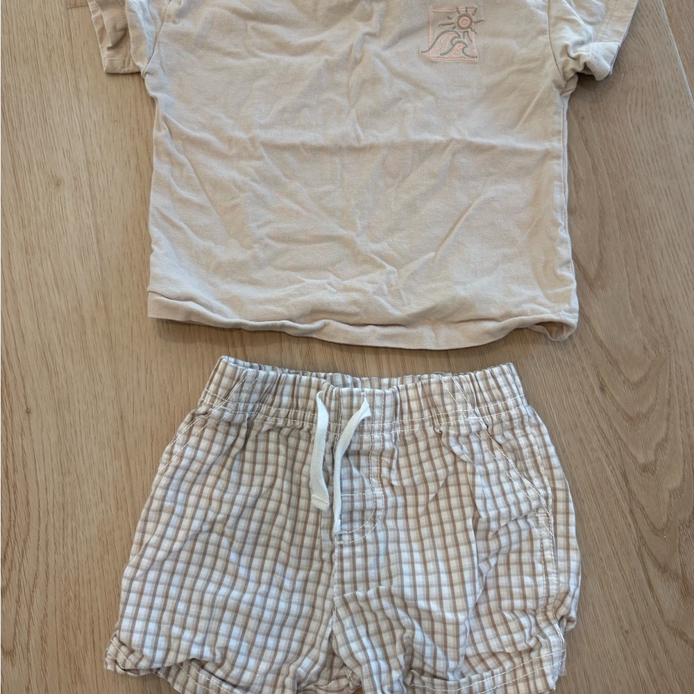 Boys Carter's Light Beige Short Sleeve Tee with Subtle Embroidery
